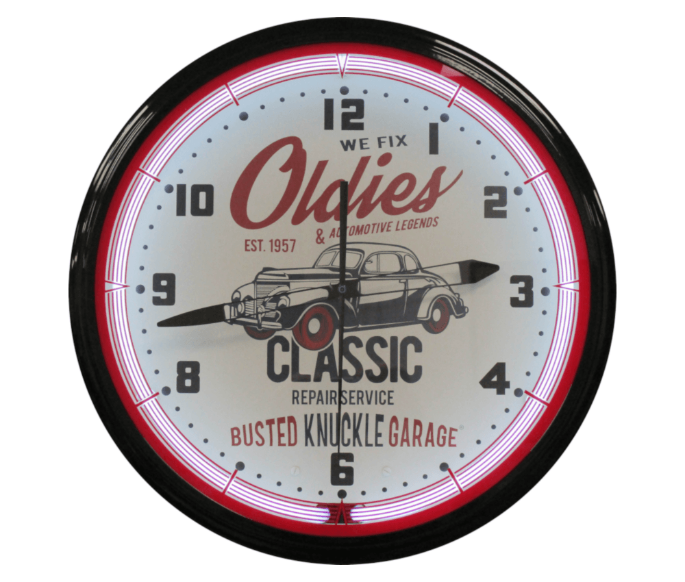 Neon Car Guy Shop Clock